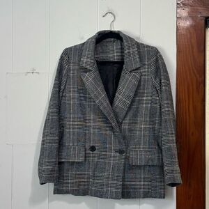 Mink Design Plaid Gray Blue Oversized Blazer‎ Small Dark Academia